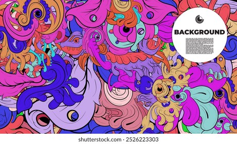 Colorful doodle art with various elements. it is suitable for background, book cover, cover, template, flayer, summer project. it is also useful for coloring book project