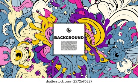 Colorful Doodle Artwork with Diverse Elements, Perfect for Backgrounds, Book Covers, Templates, Flyers, Summer Projects, and Ideal for Coloring Book Designs.