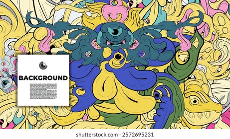 Colorful Doodle Artwork with Diverse Elements, Perfect for Backgrounds, Book Covers, Templates, Flyers, Summer Projects, and Ideal for Coloring Book Designs.