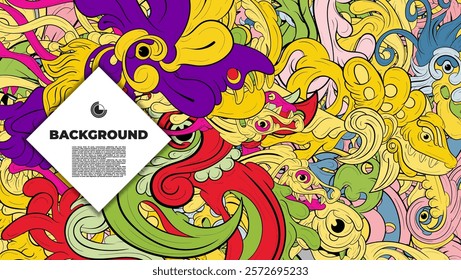 Colorful Doodle Artwork with Diverse Elements, Perfect for Backgrounds, Book Covers, Templates, Flyers, Summer Projects, and Ideal for Coloring Book Designs.