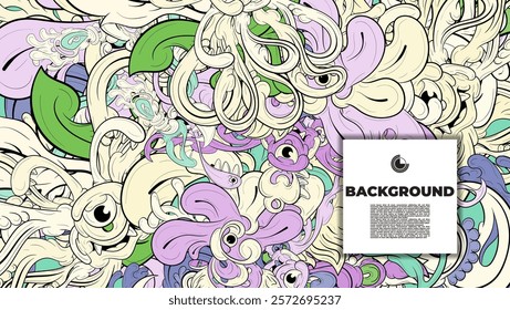 Colorful Doodle Artwork with Diverse Elements, Perfect for Backgrounds, Book Covers, Templates, Flyers, Summer Projects, and Ideal for Coloring Book Designs.