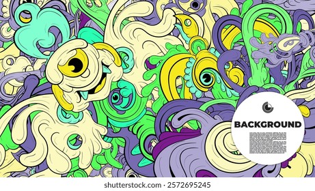 Colorful Doodle Artwork with Diverse Elements, Perfect for Backgrounds, Book Covers, Templates, Flyers, Summer Projects, and Ideal for Coloring Book Designs.