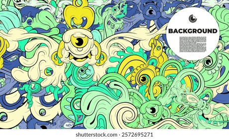 Colorful Doodle Artwork with Diverse Elements, Perfect for Backgrounds, Book Covers, Templates, Flyers, Summer Projects, and Ideal for Coloring Book Designs.