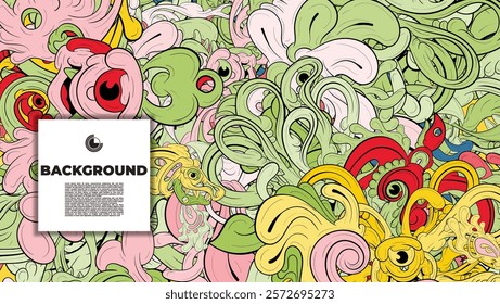 Colorful Doodle Artwork with Diverse Elements, Perfect for Backgrounds, Book Covers, Templates, Flyers, Summer Projects, and Ideal for Coloring Book Designs.