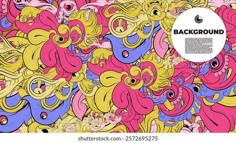 Colorful Doodle Artwork with Diverse Elements, Perfect for Backgrounds, Book Covers, Templates, Flyers, Summer Projects, and Ideal for Coloring Book Designs.