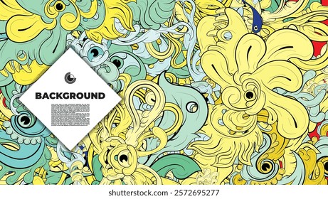 Colorful Doodle Artwork with Diverse Elements, Perfect for Backgrounds, Book Covers, Templates, Flyers, Summer Projects, and Ideal for Coloring Book Designs.