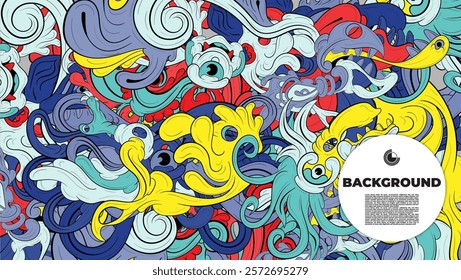 Colorful Doodle Artwork with Diverse Elements, Perfect for Backgrounds, Book Covers, Templates, Flyers, Summer Projects, and Ideal for Coloring Book Designs.