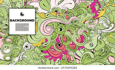 Colorful Doodle Artwork with Diverse Elements, Perfect for Backgrounds, Book Covers, Templates, Flyers, Summer Projects, and Ideal for Coloring Book Designs.