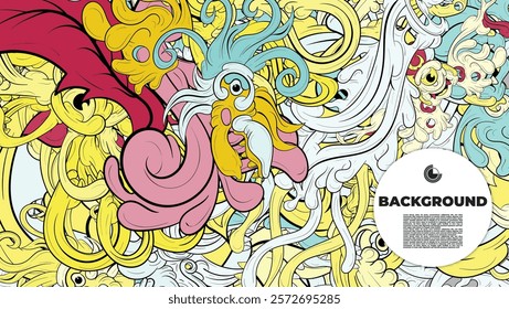 Colorful Doodle Artwork with Diverse Elements, Perfect for Backgrounds, Book Covers, Templates, Flyers, Summer Projects, and Ideal for Coloring Book Designs.