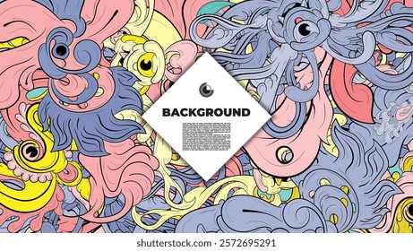 Colorful Doodle Artwork with Diverse Elements, Perfect for Backgrounds, Book Covers, Templates, Flyers, Summer Projects, and Ideal for Coloring Book Designs.