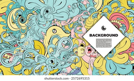 Colorful Doodle Artwork with Diverse Elements, Perfect for Backgrounds, Book Covers, Templates, Flyers, Summer Projects, and Ideal for Coloring Book Designs.