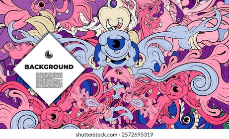 Colorful Doodle Artwork with Diverse Elements, Perfect for Backgrounds, Book Covers, Templates, Flyers, Summer Projects, and Ideal for Coloring Book Designs.