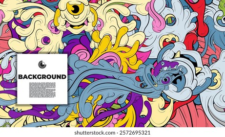 Colorful Doodle Artwork with Diverse Elements, Perfect for Backgrounds, Book Covers, Templates, Flyers, Summer Projects, and Ideal for Coloring Book Designs.