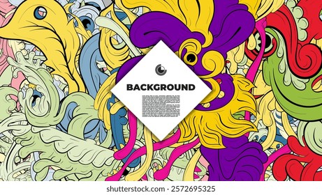 Colorful Doodle Artwork with Diverse Elements, Perfect for Backgrounds, Book Covers, Templates, Flyers, Summer Projects, and Ideal for Coloring Book Designs.