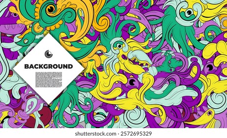 Colorful Doodle Artwork with Diverse Elements, Perfect for Backgrounds, Book Covers, Templates, Flyers, Summer Projects, and Ideal for Coloring Book Designs.