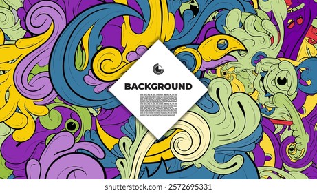 Colorful Doodle Artwork with Diverse Elements, Perfect for Backgrounds, Book Covers, Templates, Flyers, Summer Projects, and Ideal for Coloring Book Designs.