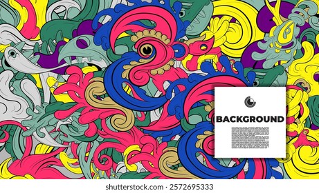 Colorful Doodle Artwork with Diverse Elements, Perfect for Backgrounds, Book Covers, Templates, Flyers, Summer Projects, and Ideal for Coloring Book Designs.