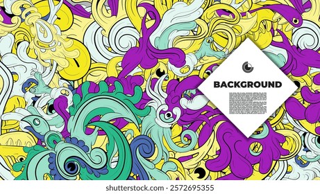 Colorful Doodle Artwork with Diverse Elements, Perfect for Backgrounds, Book Covers, Templates, Flyers, Summer Projects, and Ideal for Coloring Book Designs.