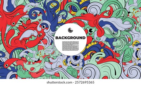 Colorful Doodle Artwork with Diverse Elements, Perfect for Backgrounds, Book Covers, Templates, Flyers, Summer Projects, and Ideal for Coloring Book Designs.