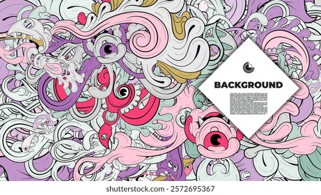 Colorful Doodle Artwork with Diverse Elements, Perfect for Backgrounds, Book Covers, Templates, Flyers, Summer Projects, and Ideal for Coloring Book Designs.