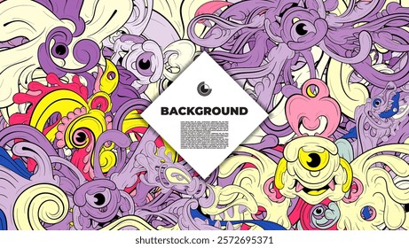 Colorful Doodle Artwork with Diverse Elements, Perfect for Backgrounds, Book Covers, Templates, Flyers, Summer Projects, and Ideal for Coloring Book Designs.