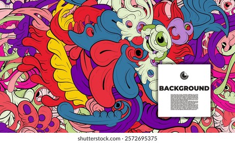 Colorful Doodle Artwork with Diverse Elements, Perfect for Backgrounds, Book Covers, Templates, Flyers, Summer Projects, and Ideal for Coloring Book Designs.