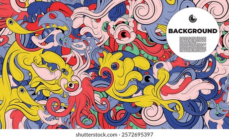 Colorful Doodle Artwork with Diverse Elements, Perfect for Backgrounds, Book Covers, Templates, Flyers, Summer Projects, and Ideal for Coloring Book Designs.