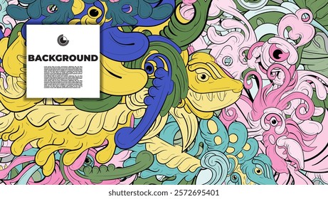 Colorful Doodle Artwork with Diverse Elements, Perfect for Backgrounds, Book Covers, Templates, Flyers, Summer Projects, and Ideal for Coloring Book Designs.