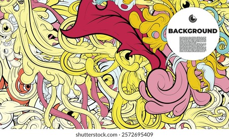 Colorful Doodle Artwork with Diverse Elements, Perfect for Backgrounds, Book Covers, Templates, Flyers, Summer Projects, and Ideal for Coloring Book Designs.