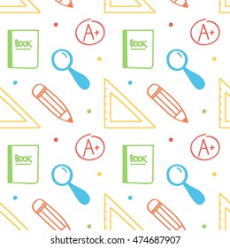 Colorful doodle back to school seamless pattern background.
