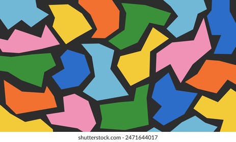 Colorful doodle background. Abstract pattern with geometric shapes and figures. Fun festive trendy design.