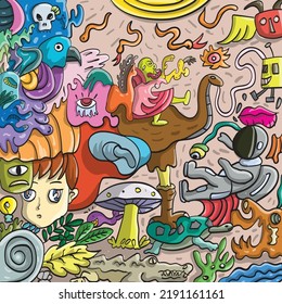 COLORFUL DOODLE BACKGROUND HANDDRAWN ILLUSTRATION