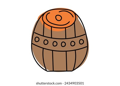 Colorful Doodle Barrel on St Patrick's Day. Orange, black and brown Vector hand drawn illustration for cards, banners, wallpaper, textile, wrapping	