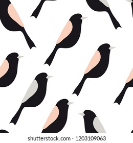 Colorful doodle bird seamless pattern. Texture with flat simple hand drawn birds. Cute background for textile print, wrapping paper, wall art design