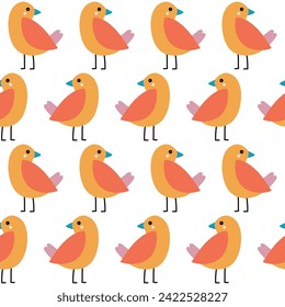 Colorful doodle bird seamless pattern. Collection of flat hand drawn birds.