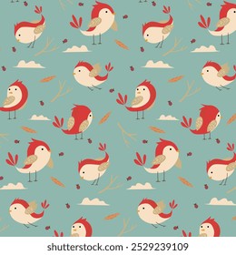 Colorful doodle bird seamless pattern. Collection of flat hand drawn birds. Cute background for textile print, wrapping paper. Vector illustration.