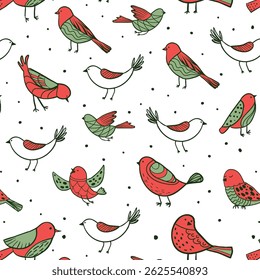 Colorido doodle pájaro sin patrón. Colección de pájaros planos dibujados a mano. Fondo lindo para la impresión textil, papel de embalaje, diseño de arte de la pared
