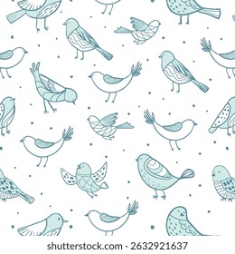 Farbige doodle Vogel nahtlose Muster. Sammlung von flachen handgezeichneten Vögeln. Netter Hintergrund für Stoffdruck, Umschlagpapier, Wandkunstdesign
