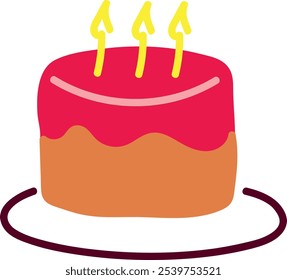 Colorful Doodle Birthday Cake with Candles on Plate