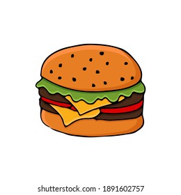 Colorful doodle burger illustration in vector. Colorful burger illustration in vector.