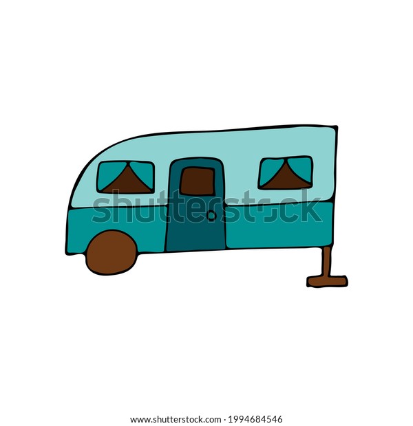 Colorful doodle camping van illustration in\
vector. Colorful camping van in\
vector