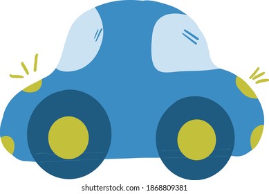 Colorful Doodle Car For Children's Book, Flat Isolated On White Cartoon Car.