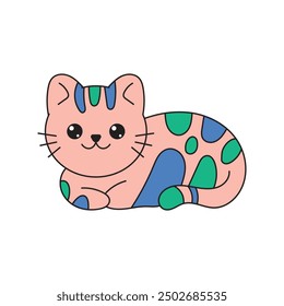 Colorful Doodle Cat Illustration _ Single Vector 1