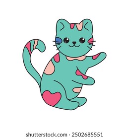 Colorful Doodle Cat Illustration _ Single Vector 10