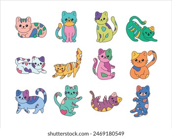 Colorful Doodle Cat Illustration Set