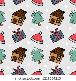 Colorful doodle christmas seamless pattern vector illustration trendy decorative drawing vector illustration.