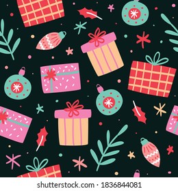Colorful doodle christmas seamless pattern