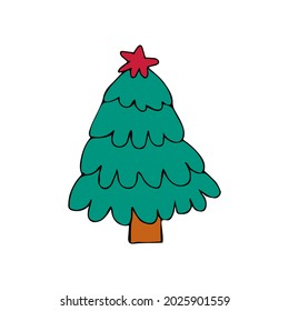 Colorful doodle christmas tree illustration. Colorful fir tree icon in vector.