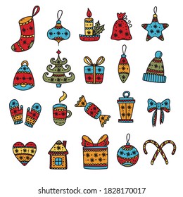 Colorful doodle ChristmasNew Year icons vector set