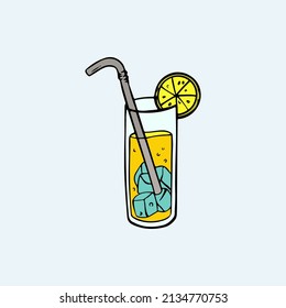 Colorful doodle cocktail illustration. Colorful summer icon